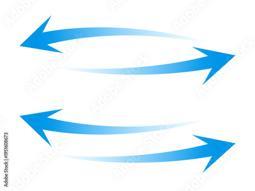 Air flow arrows. Blue cold wind stream, fresh water direction, filter and conditioner system infographic transparent movement and rotation elements. Vector arrow icons set