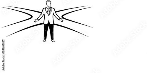 Man at crossroads, presenting choices and future paths