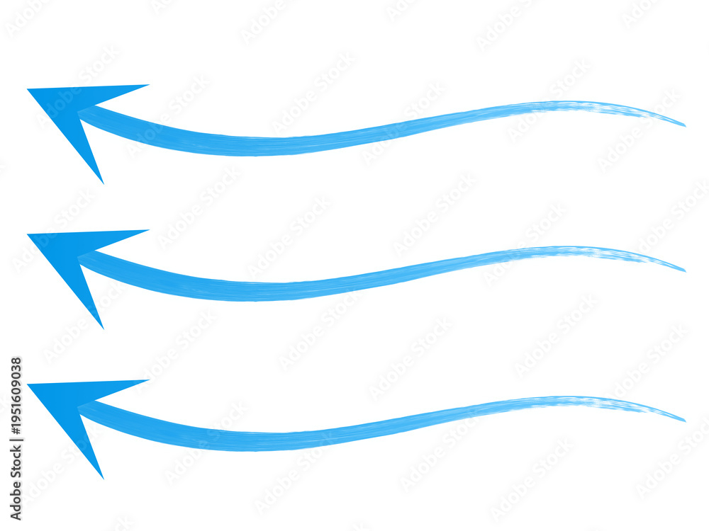 Fototapeta premium blue arrow background, Air flow arrows. Blue cold wind stream, fresh water direction, filter and conditioner system infographic transparent movement and rotation elements. Vector arrow icons set