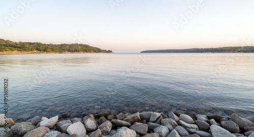 Serene waterfront with natu...