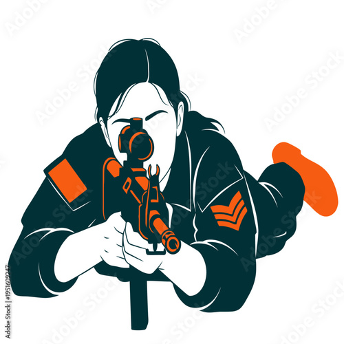 A female soldier tactical prone position courage empowerment military service professional -Vector and PNG, Generative AI