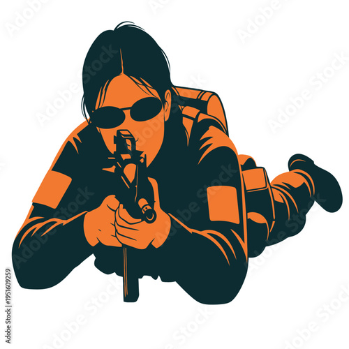 A female soldier tactical prone position courage empowerment military service professional -Vector and PNG, Generative AI