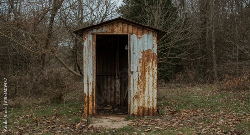Old corroded metal outhouse...