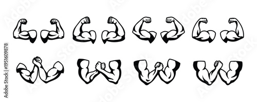 Muscular Arm Flexing Biceps Silhouette Vector Set