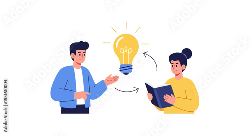 Knowledge Sharing and Idea Exchange. Collaborative Learning, Mentoring, and Innovation Transfer. Flat Vector Illustration.