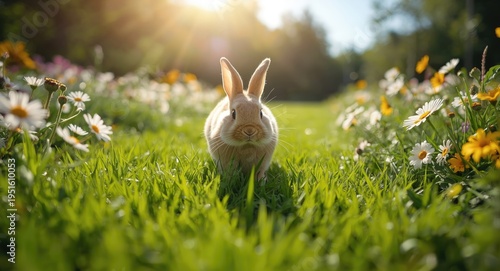 Playful pet rabbit hopping ...