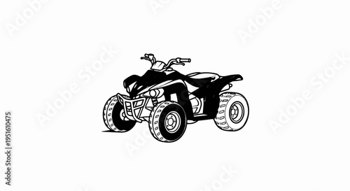 Black and white illustration of a four-wheeled off-road vehicle