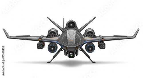 Futuristic aircraft design showcasing advanced technology and sleek aesthetics, ready for flight.