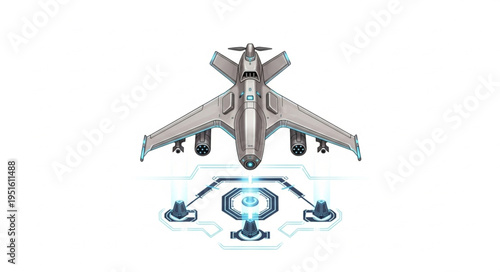 Futuristic aircraft design with advanced technology and intricate details, isolated.