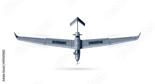 Aerial drone with wings and tail fin, ready for flight, isolated on white background.