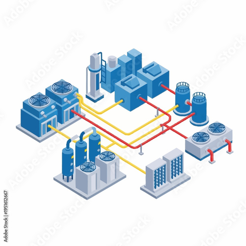 Industrial Cooling System Isometric Illustration.