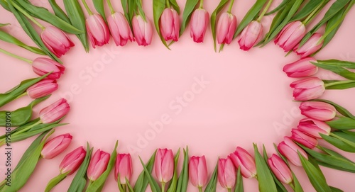Pink tulips laid flat in sp...