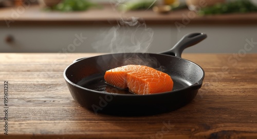 Fresh salmon steak sizzling...