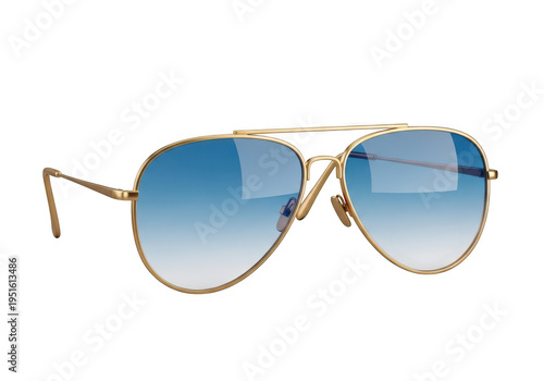 Stylish aviator sunglasses with gold-tinted frame and blue gradient lenses