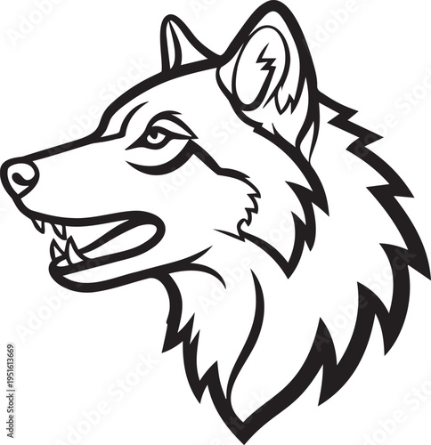 Wolf head profile line art predatory animal black vector illustration