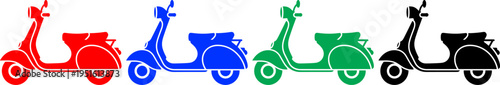 Scooters in red blue green and black on transparent background vector illustration