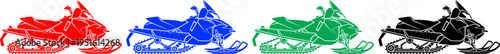 Set of colorful snowmobile icons isolated on transparent background vector illustration