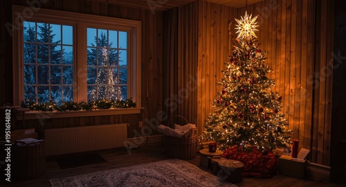 Christmas night scene showi...