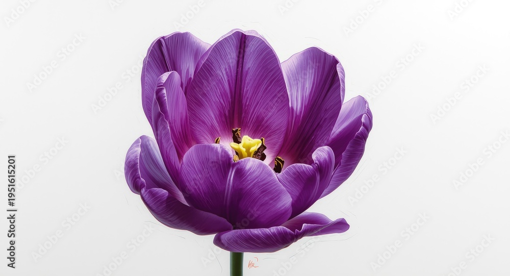 Fototapeta premium Detailed oil depiction of purple tulip petals on an isolated white background showcasing flower grace