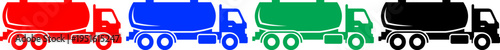 Tanker truck icons in red blue green and black colors isolated on transparent background