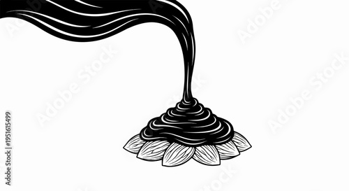 Black liquid cascading onto almonds, creating a textured mound