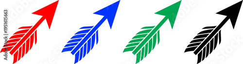 Arrows in red blue green and black colors pointing up on transparent background vector