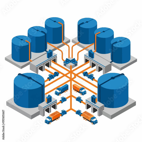 Foto Industrial Storage Tanks and Logistics Network Illustration.