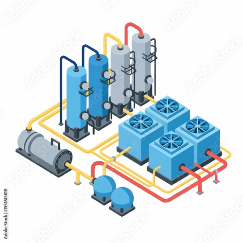 Industrial Water Treatment Plant Equipment Illustration.