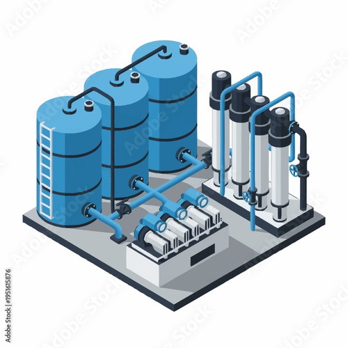 Industrial Water Treatment Plant Equipment Illustration.