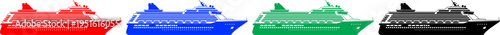 Cruise ship liner vessel in red blue green and black isolated on white background set
