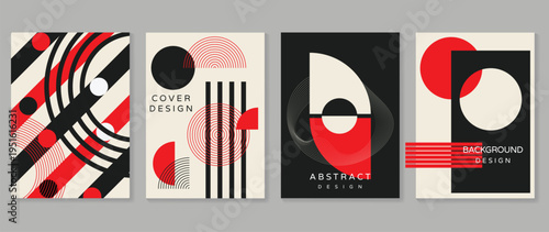 Mid century modern abstract poster set for home decor. Geometric retro wall art with black, ochre, and beige shapes for contemporary interior decoration.