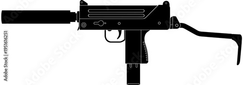 Detailed silhouette of a silenced Uzi