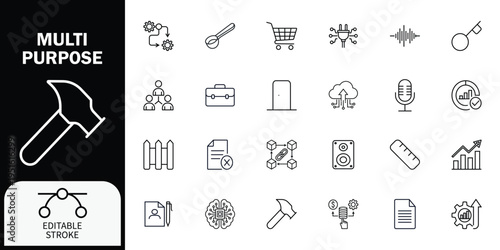 Black and white line for business and technology line black and white editable stroke multipurpose d