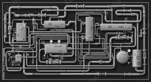 Complex Industrial Piping System - A Detailed Overhead View.