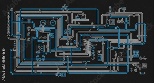 Detailed Schematic Diagram of Complex Industrial Piping System.