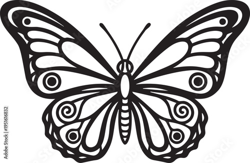 Butterfly silhouette intricate wing pattern stylized insect art