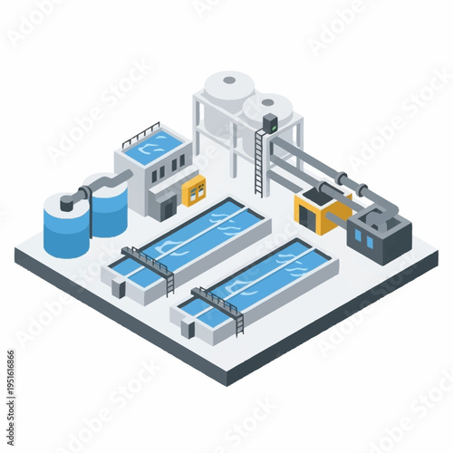 Modern Industrial Water Treatment Plant Isometric Illustration.