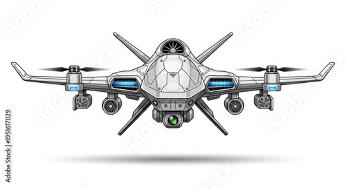 Detailed illustration of a futuristic drone with advanced technology and design.