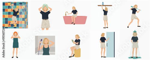 Minimalist Woman Daily Activity Set Illustration Icon Set