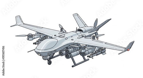 Detailed illustration of a futuristic unmanned aerial vehicle with advanced technology.