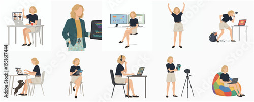 Flat Style Diverse Woman in Various Work and Leisure Activities Illustration