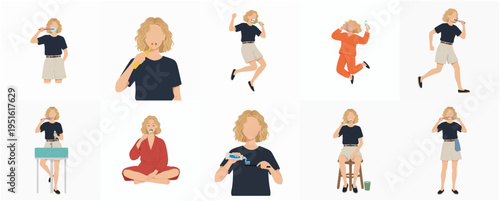 Flat Style Minimalist Woman Various Activities and Daily Life Illustration Set