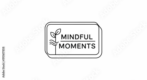 Clean, minimalist line art logo for 'Mindful Moments' featuring a sprout, leaves, and wavy lines, representing growth, tranquility, and wellness.