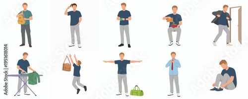 Simple Flat Illustration of a Man Doing Different Activities Poses
