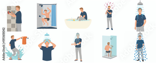 Flat Illustration Various Activities Related to Personal Hygiene and Bathroom Routine