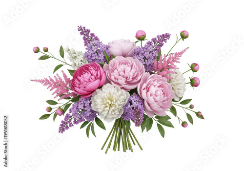 Elegant bouquet of purple and pink flowers arranged in a soft, natural style.