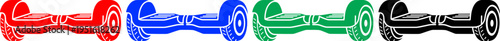 Hoverboards self balancing scooters red blue green black outline icons vector