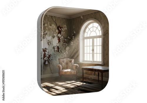 Serene study nook with vintage charm and natural lighting by the window