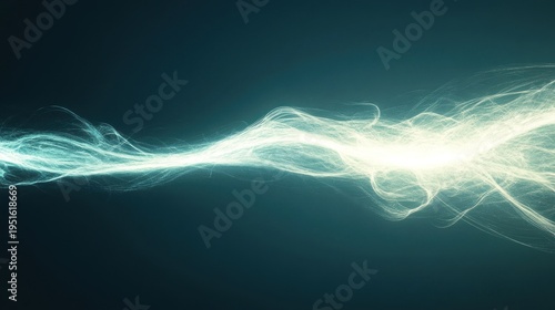Abstract energy flow.  A luminous, ethereal stream of light, flowing horizontally across a deep teal background