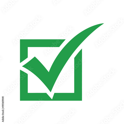 A green checkmark symbol in a square on a white background